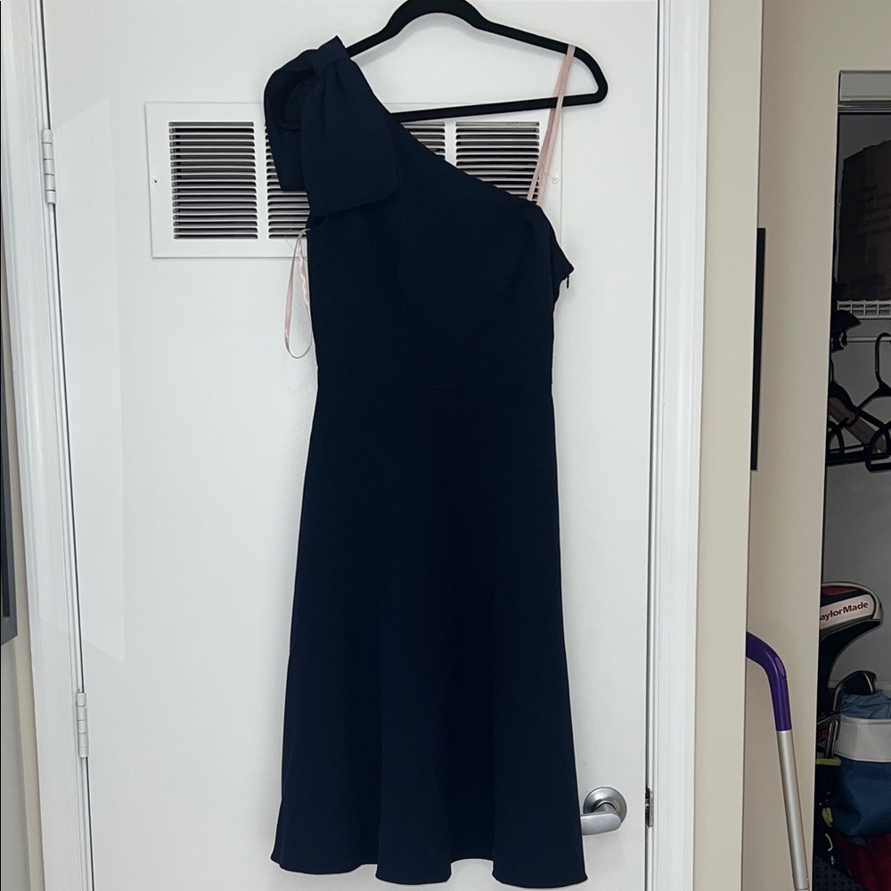 Gal Meets Glam Navy One-Shoulder Bow Dress